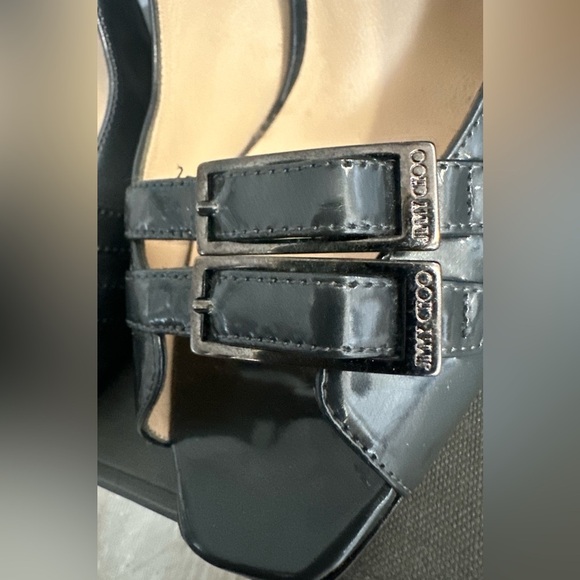 Jimmy Choo Metallic Gray Patent Leather Double Buckle Pumps - Picture 11 of 15